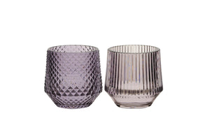Windlicht 2Fb.sort. Glas Teelichthalter flieder/lila 2Größen wählbar