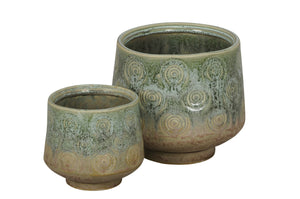 Blumentopf 2erSet Übertopf Kübel Topf Keramik patina/natur Kreis Shabby Ø12,5+17cm