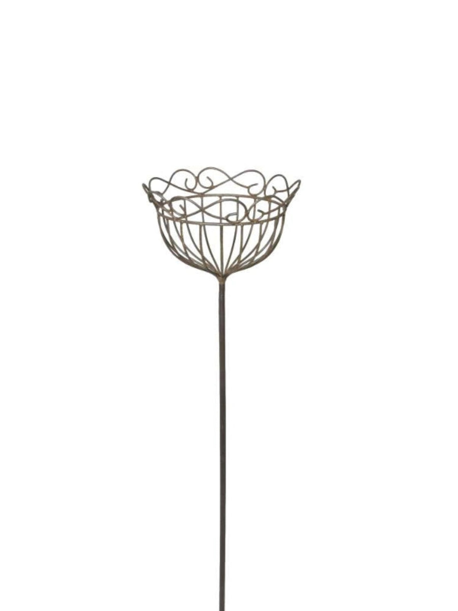Korb am Stab Pflanzkorb Metall Ø25cm H109cm braun rostfarbend Pflanzschale Shabby Gartendeko Pflanztopf Rankstab