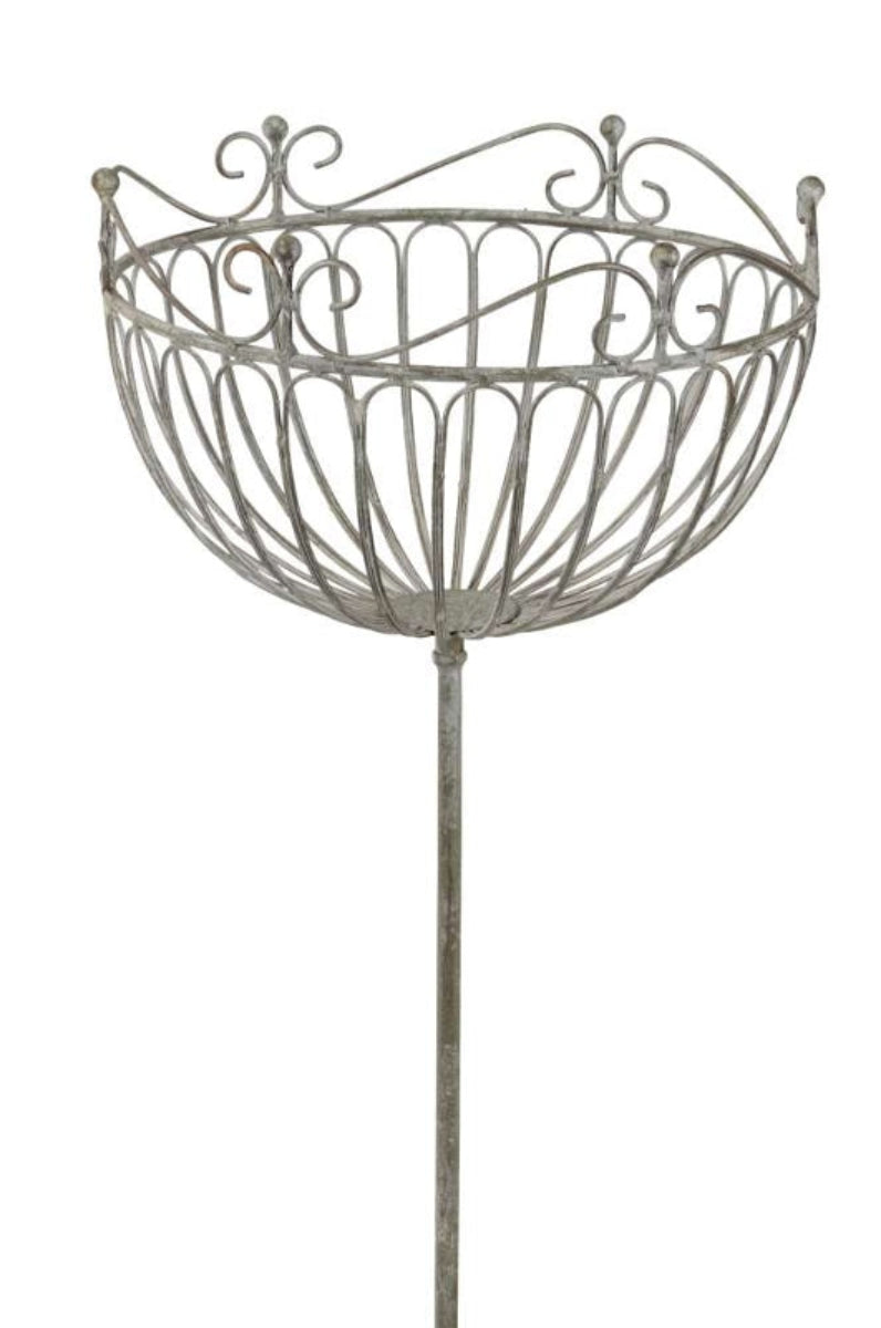 Korb am Stab Pflanzkorb Metall Ø28cm H18cm L133cm grau/braun Pflanzschale Shabby Gartendeko Pflanztopf Rankstab