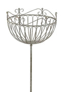 Korb am Stab Pflanzkorb Metall Ø28cm H18cm L133cm grau/braun Pflanzschale Shabby Gartendeko Pflanztopf Rankstab