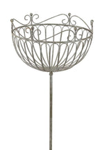 Korb am Stab Pflanzkorb Metall Ø28cm H18cm L133cm grau/braun Pflanzschale Shabby Gartendeko Pflanztopf Rankstab