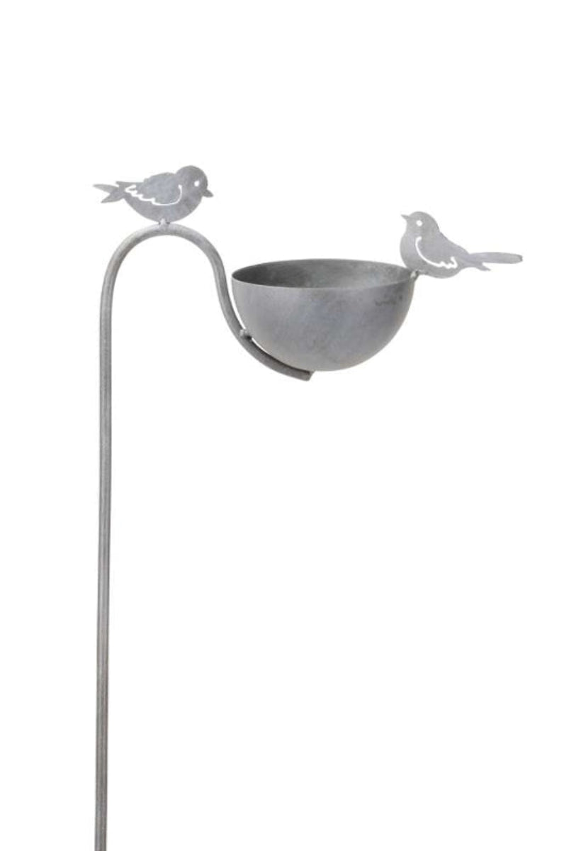 Vogeltränke Vogel Futterplatz 2Vögel Metall grau Ø27x12cm H118cm Futterstation Vogelbad
