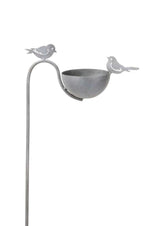 Lade das Bild in den Galerie-Viewer, Vogeltränke Vogel Futterplatz 2Vögel Metall grau Ø27x12cm H118cm Futterstation Vogelbad
