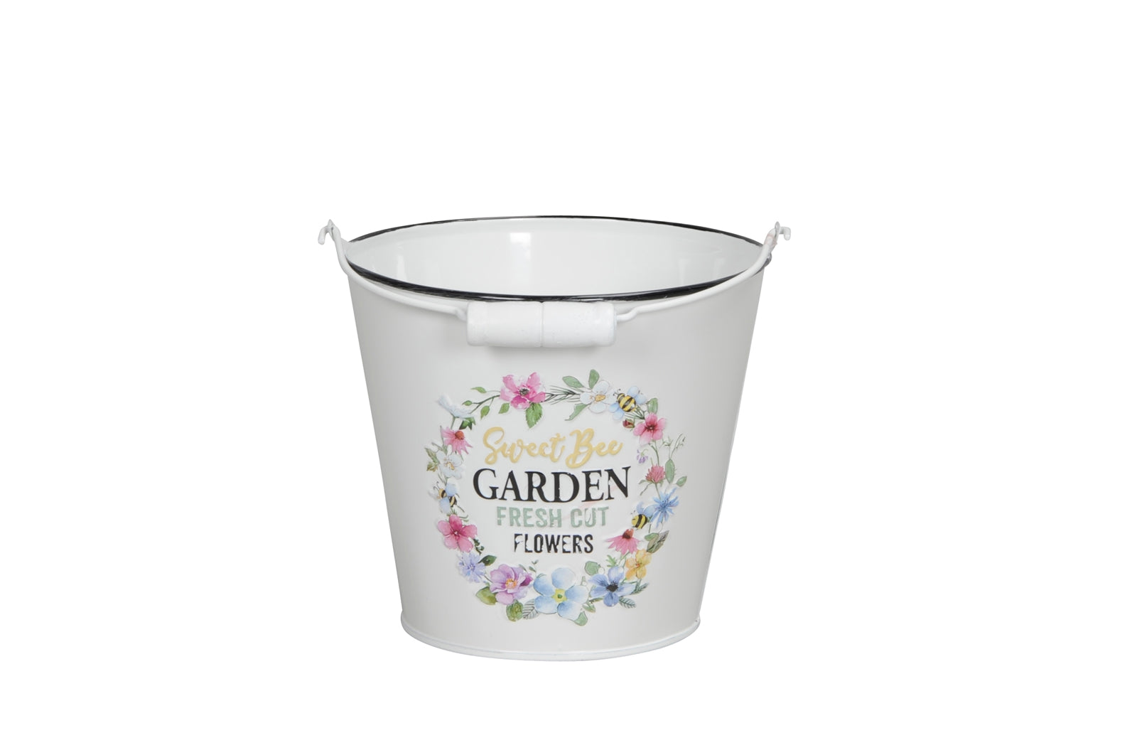 Metall Topf  Garden weiss/bunt mit Henkel Übertopf 2Größen wählbar