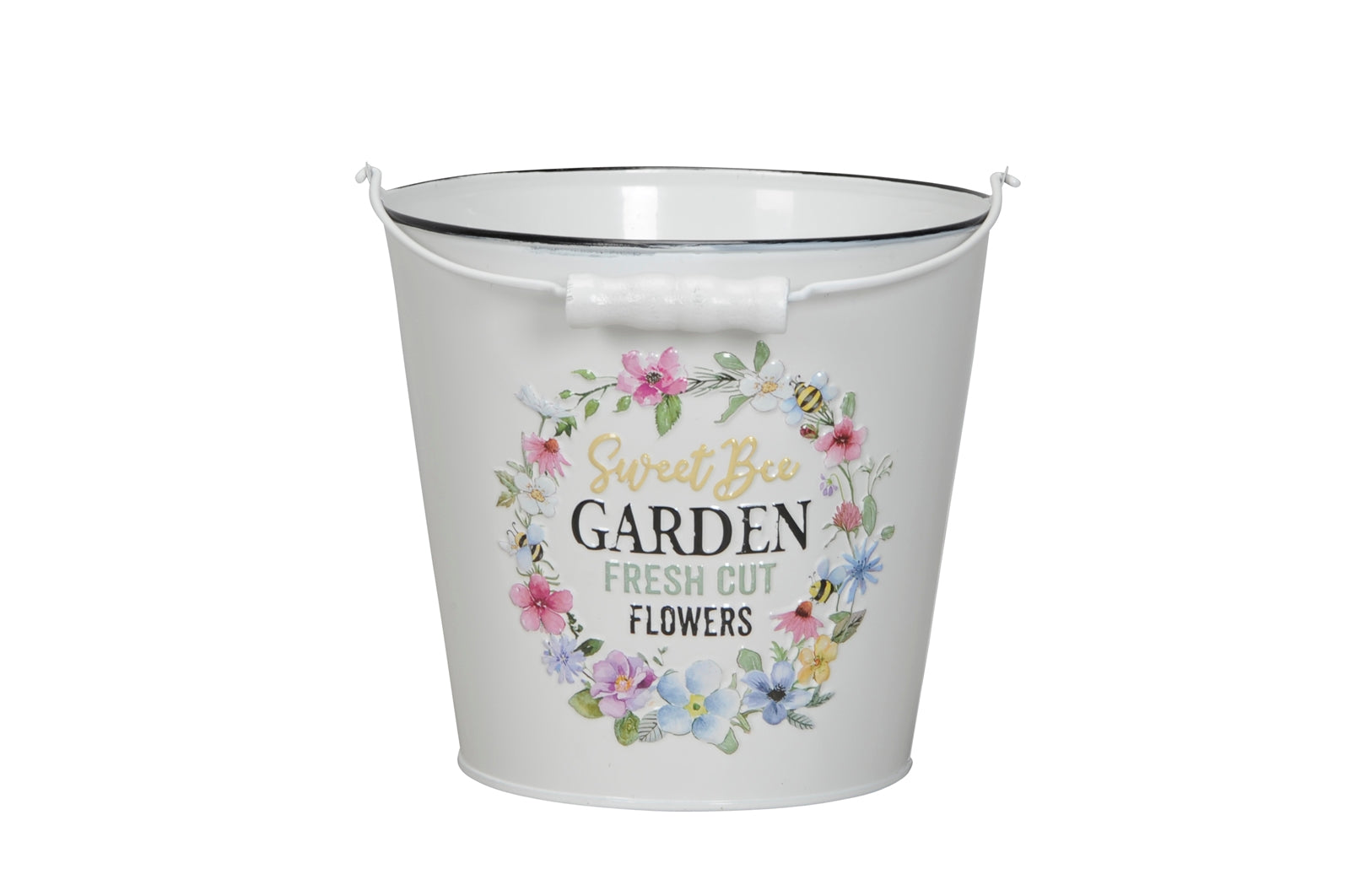 Metall Topf  Garden weiss/bunt mit Henkel Übertopf 2Größen wählbar