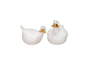 Gans Ente Steingut 2fach sort. weiss Landhaus Skulptur Figur Ø9x6cm H7,5cm