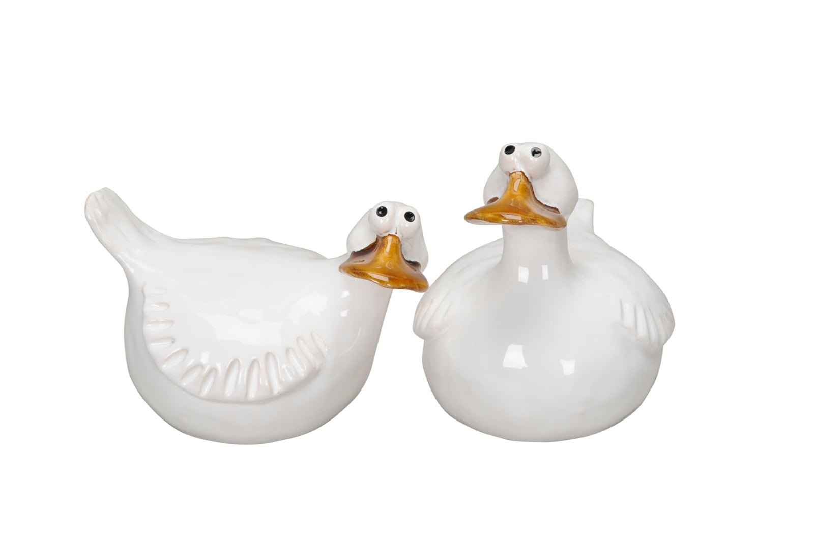 Gans Ente Steingut 2fach sort. weiss Landhaus Skulptur Figur Ø13x9,5cm H11cm