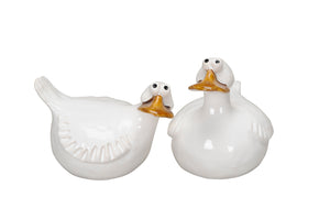 Gans Ente Steingut 2fach sort. weiss Landhaus Skulptur Figur Ø13x9,5cm H11cm