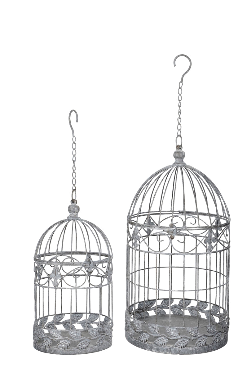 Vogelkäfig Pflanz Korb Hänge Blumenkäfig Metall grau 2erSet H39+53cm