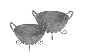Pflanzschale Metall mit Griff 2erSet auf Fuß grau Ø26+31cm