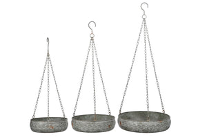 Pflanzgefäß Ampel Metall Schale zum Hängen grau 3erSet Ø13+23+27cm