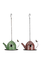 Nistkasten Vogelhaus Metall zum Hängen Teekanne Shabby Ø32x22cm H17cm grün/bordo 2Farben wählbar