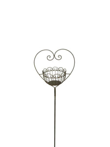 Korb am Stab Herz Pflanzkorb dunkel braun Shabby Pflanzschale Gartendeko Ø31x18,5cm H133cm
