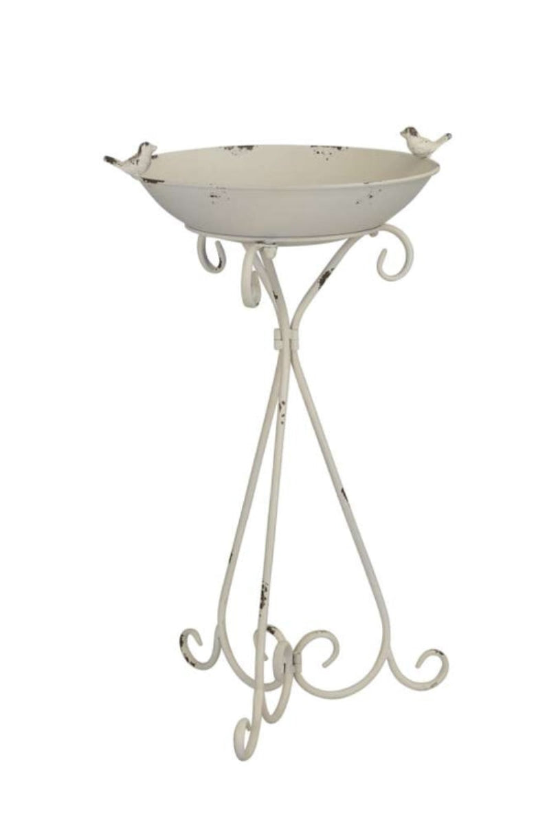 Vogeltränke Vogelbad Blumenständer Gartendeko Schale auf Fuß weiß Shappy Ø43x36cm H71cm Vogelbad