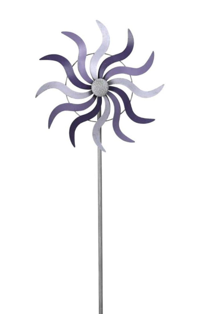 Windrad Metall Windspiel Gartendeko Windmühle Gartenstecker flieder/lila Ø40x8cm H162cm