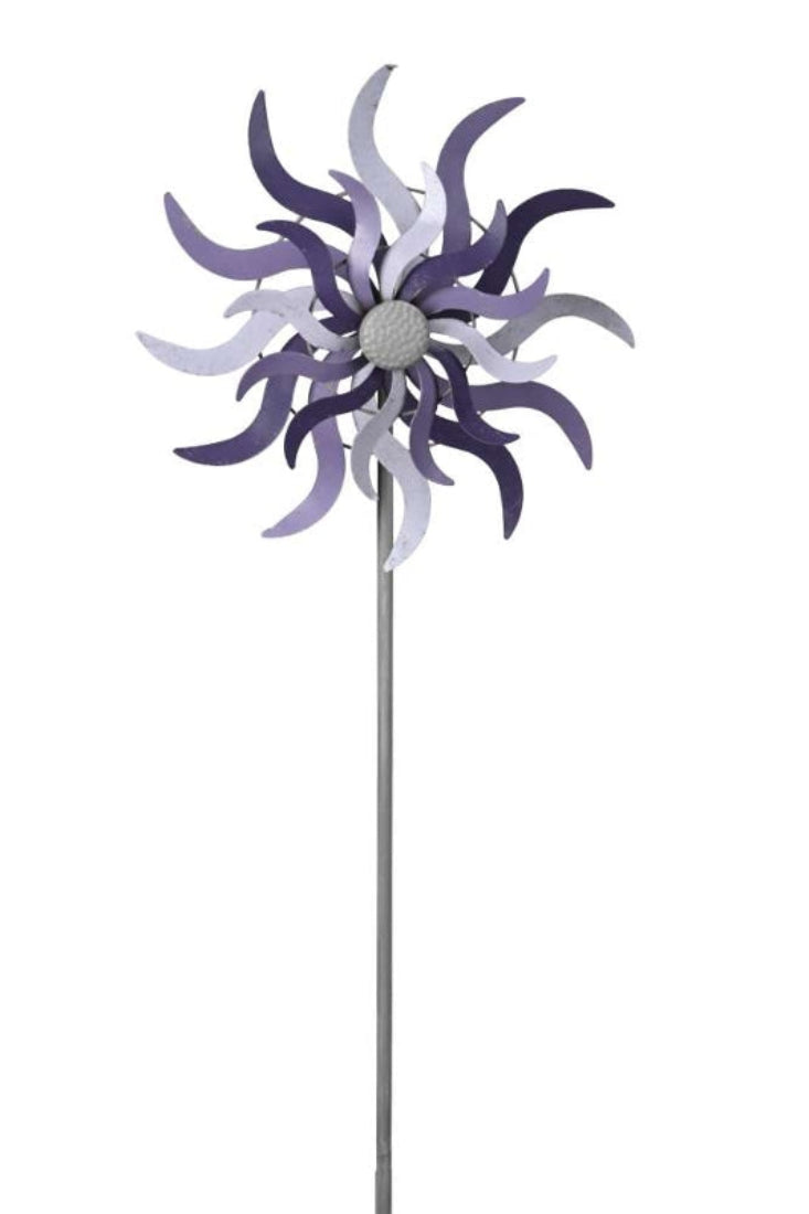 Windrad Metall Windspiel Doppelt Gartendeko Windmühle Gartenstecker flieder/lila Ø39x15cm H157cm