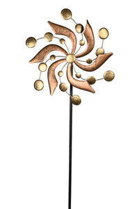 Windrad Metall Windspiel Doppelt Gartendeko Windmühle Gartenstecker kupfer/gold Ø57x10cm H190cm