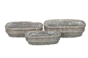 Korb oval 3erSet grau gewischt Pflanzkorb Ø39x18+45x23+51x28cm