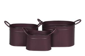 Zinktopf Topf Metall oval mit Griff 3erSet pflaume H12+14+16cm