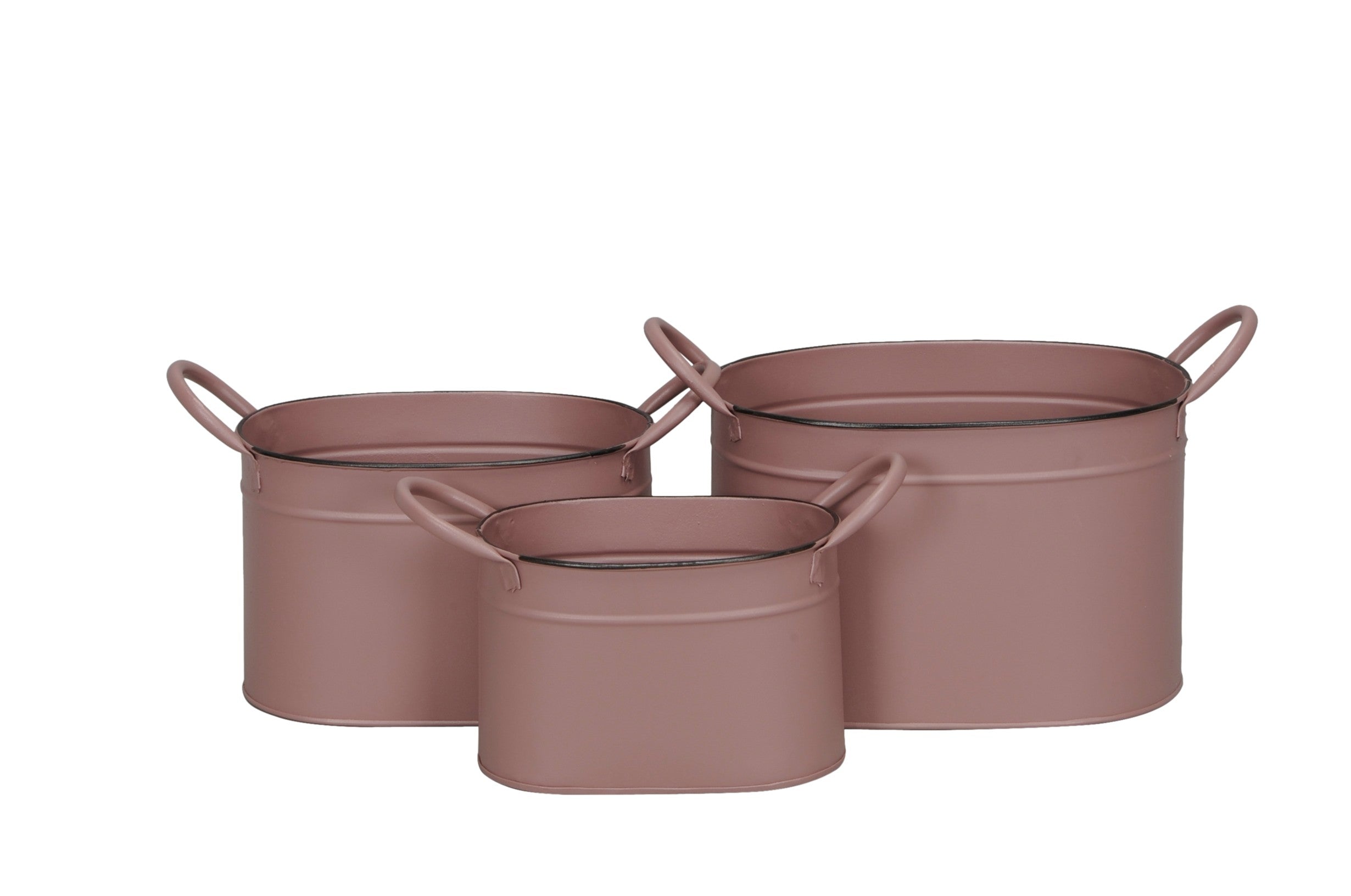 Zinktopf Topf Metall oval mit Griff 3erSet altrosa H12+14+16cm