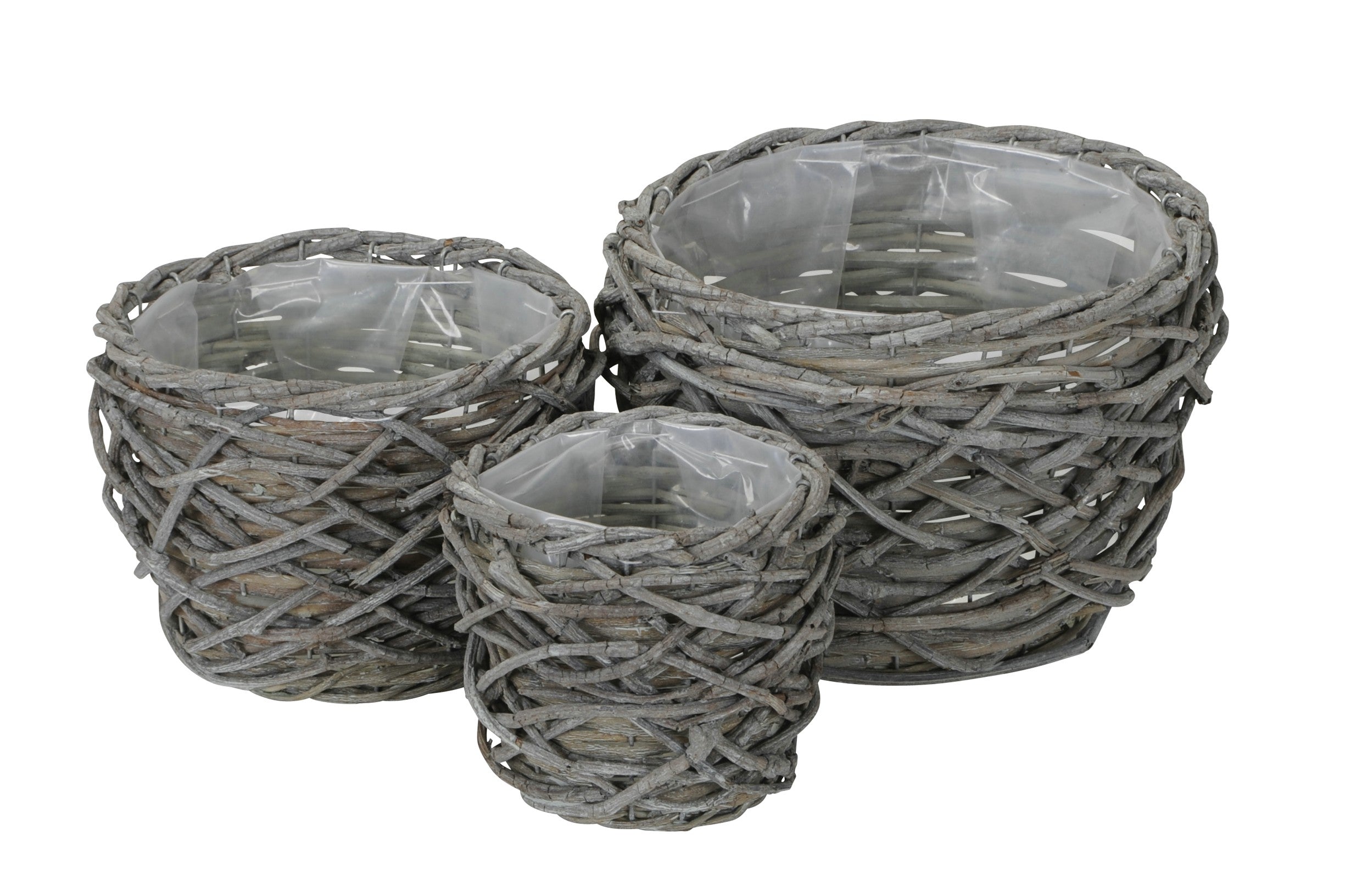 Korb rund 3erSet grau gewischt Pflanzkorb Ø15+20+25cm