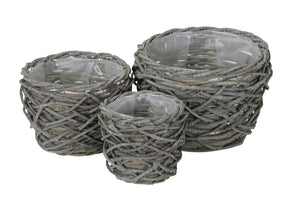 Korb rund 3erSet grau gewischt Pflanzkorb Ø15+20+25cm