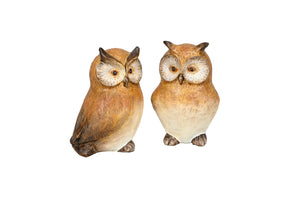 Eule 2erSet natur/braun Ø10x9,5cm H16cm Polyresin Figur Skulptur Wald Herbst