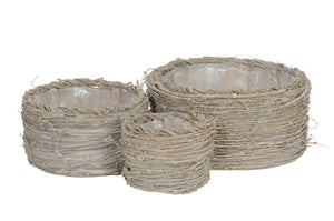 Korb rund 3erSet natur/weiß gewischt Pflanzkorb Ø17+24+31cm