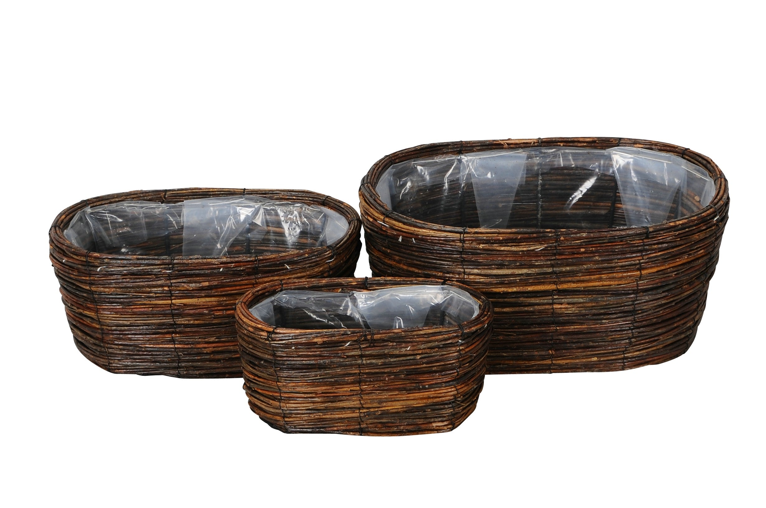 Korb oval 3erSet braun Pflanzkorb Ø23x13+29x19+34x24cm