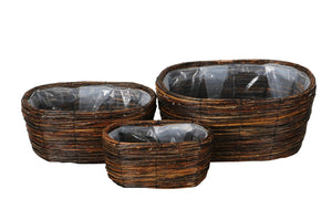 Korb oval 3erSet braun Pflanzkorb Ø23x13+29x19+34x24cm