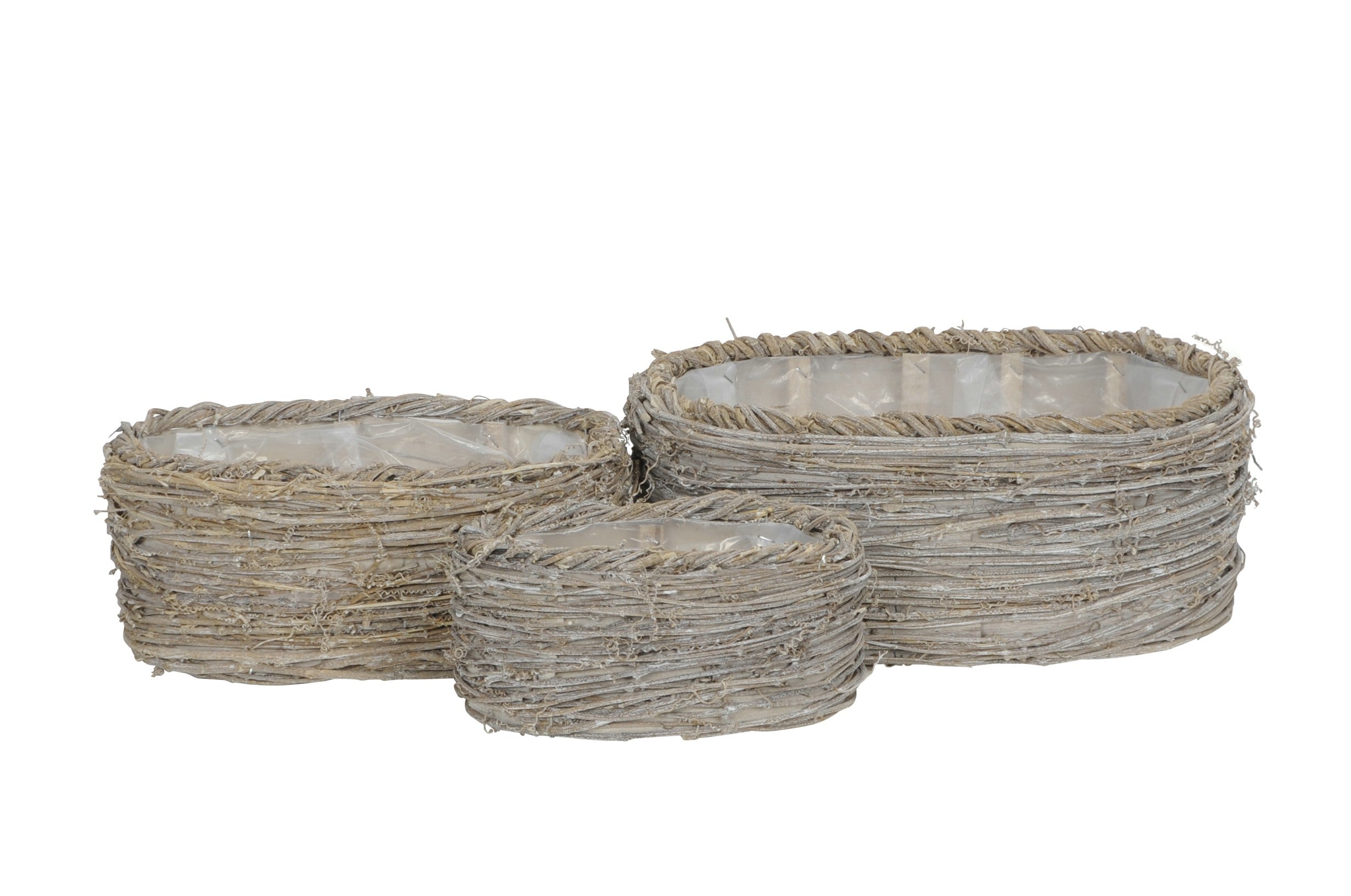 Korb oval 3erSet natur/weiß gewischt Pflanzkorb Ø25x14+32x21+39x28cm