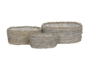 Korb oval 3erSet natur/weiß gewischt Pflanzkorb Ø25x14+32x21+39x28cm