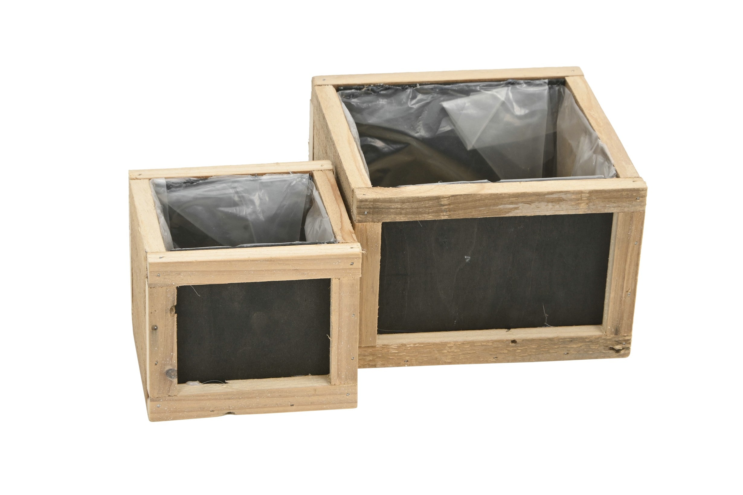 Pflanzkasten mit Tafel Holz quadratisch 2erSet Pflanzgefäß H10+11cm