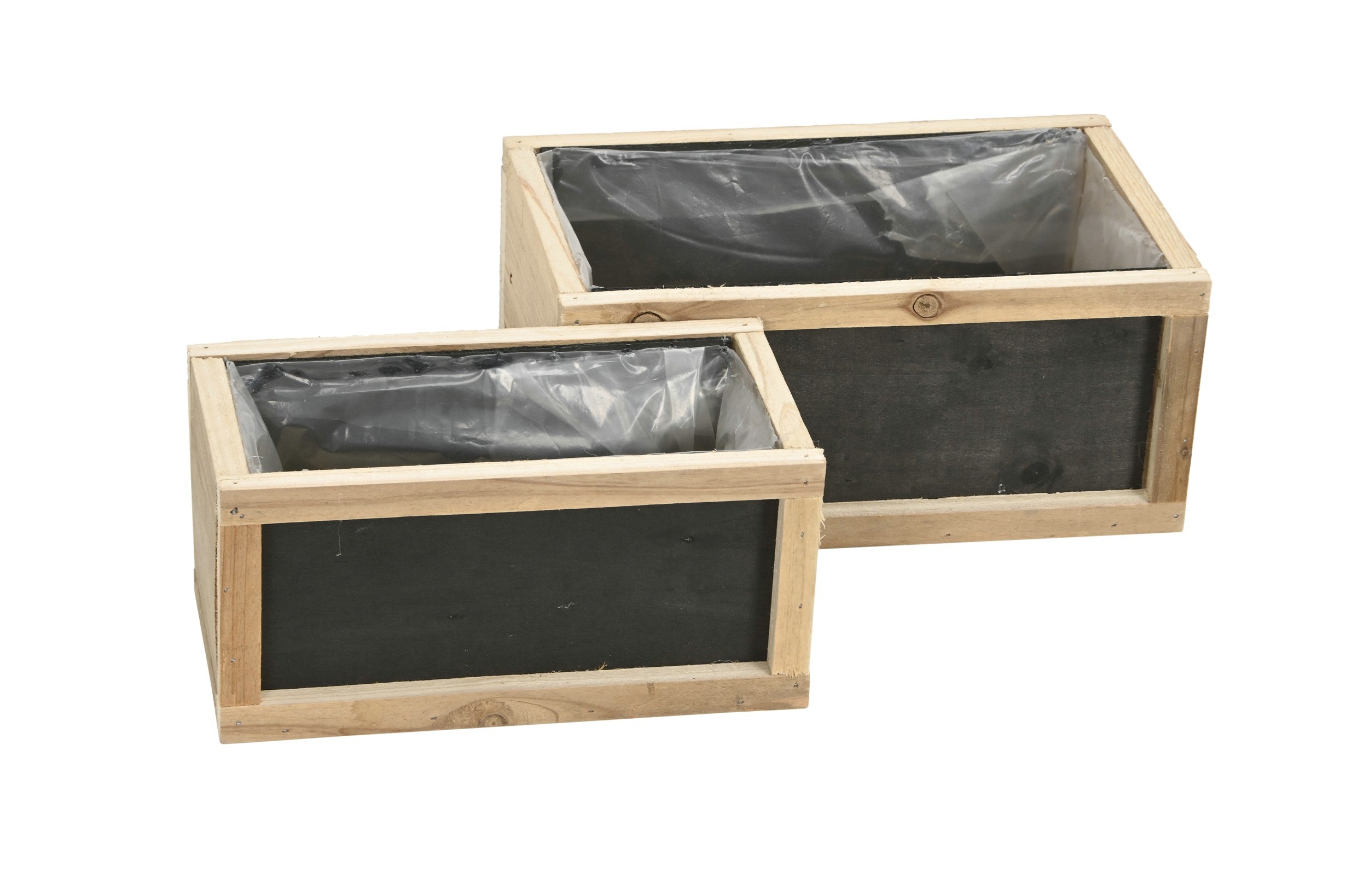 Pflanzkasten mit Tafel Holz natur rechteckig Aufbewahrung 2erSet