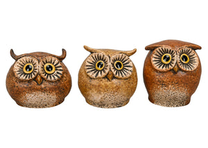 Eule 3erSet natur/braun Ø9,5x9cm H10cm Steinzeug Figur Skulptur Wald Herbst