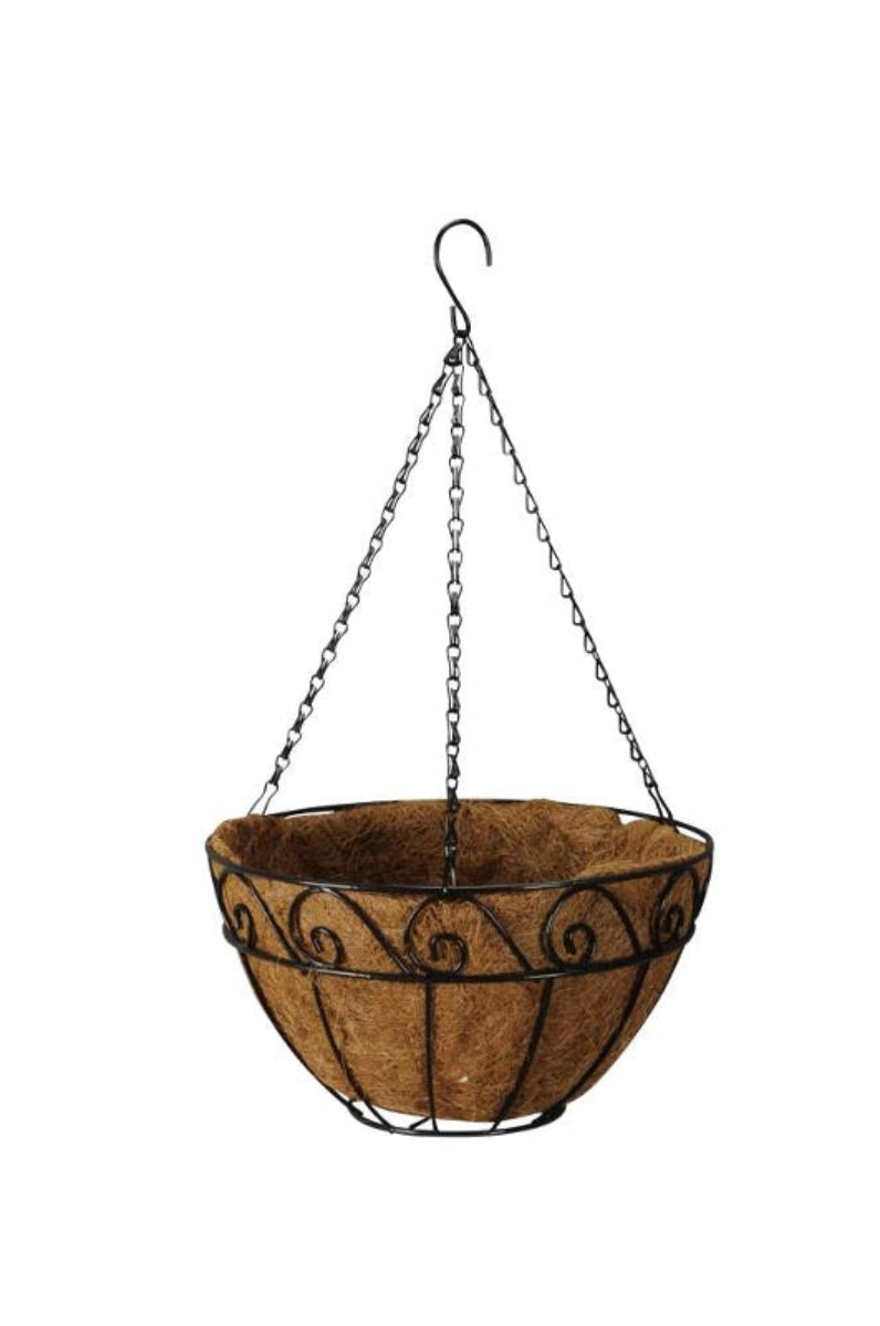 Hängekorb aus Metall mit Kokoseinsatz – Pflanzkorb zum Aufhängen Ø30cm H15cm inkl. 37cm Kette Blumenampel für Garten Balkon und Terrasse