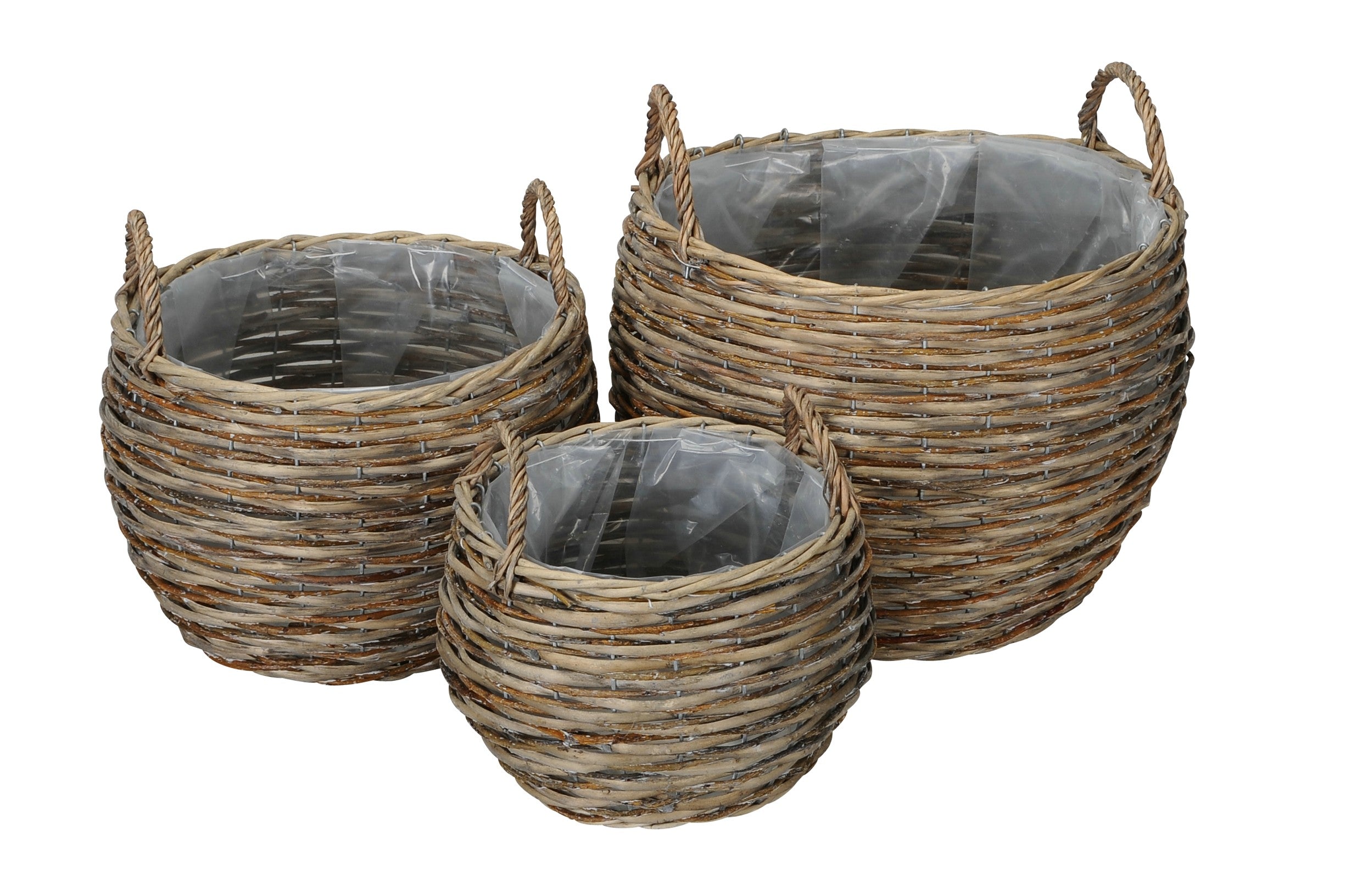 Korb rund mit Henkel 3erSet grau Pflanzkorb Ø23+28+35cm