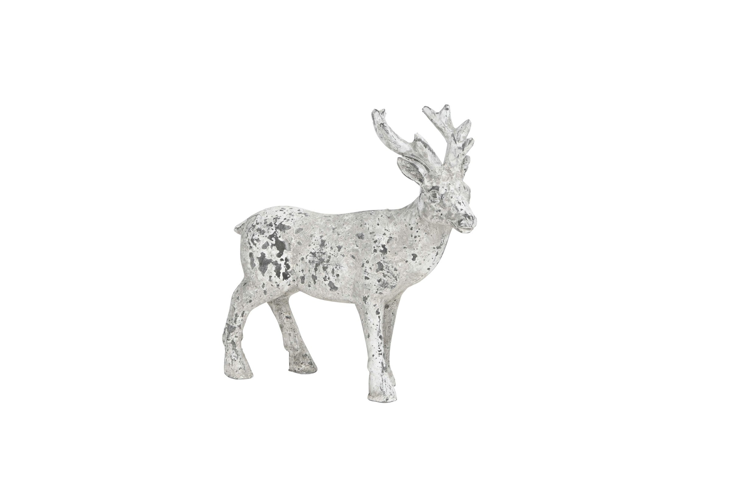 Hirsch stehend 13x5cm H14cm Skulptur Polyresin creme/grau Weihnachten