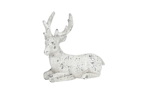 Hirsch liegend 14x7cm H14cm Skulptur Polyresin creme/grau Weihnachten