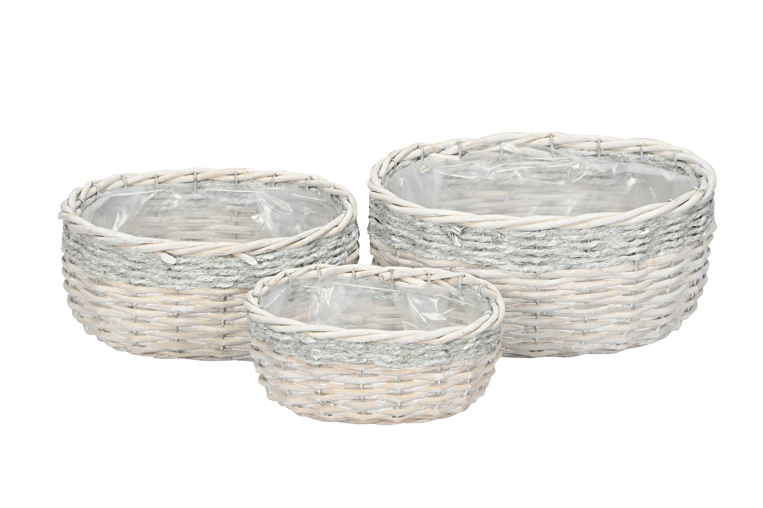 Korb oval 3erSet weiß/grün Pflanzkorb Ø18x12+23x16+28x20cm