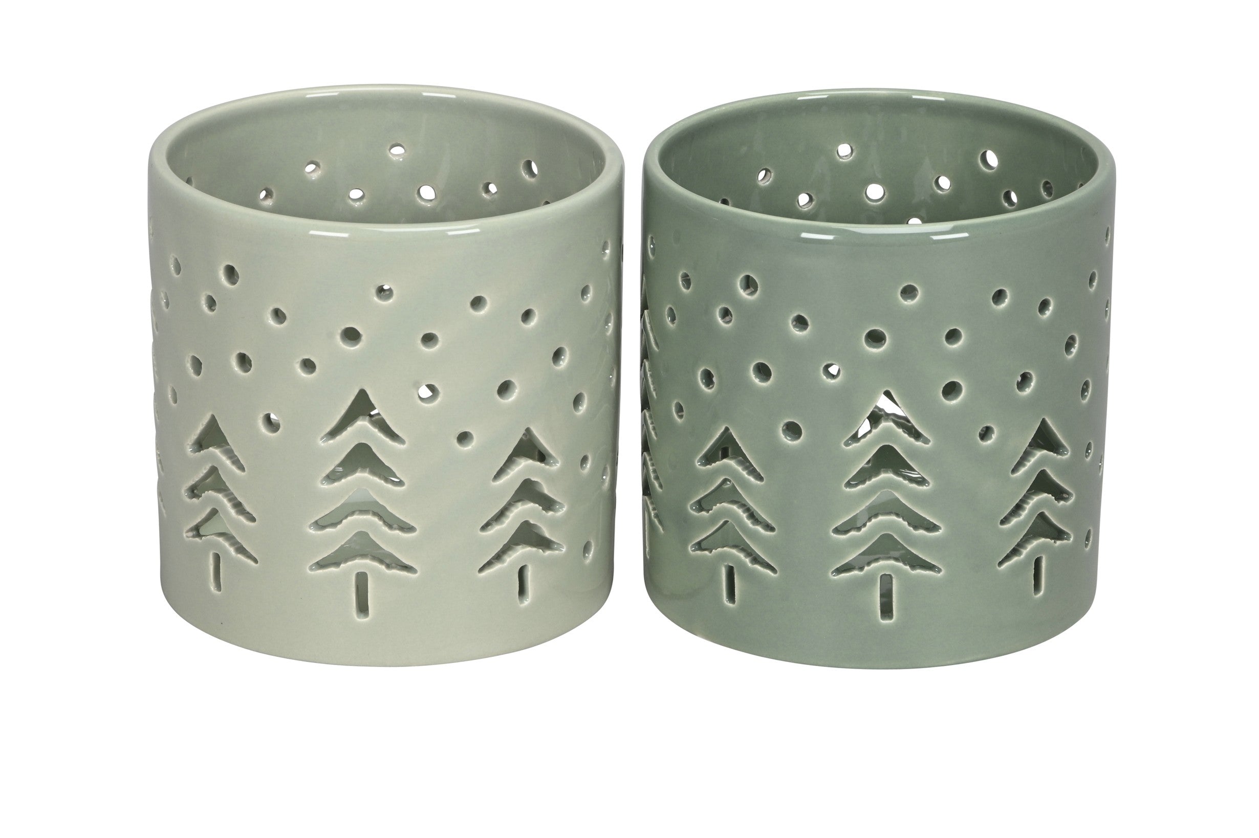 Windlicht Keramik Tanne 2fach sort. Teelichthalter grün/mint Ø11cm H11cm