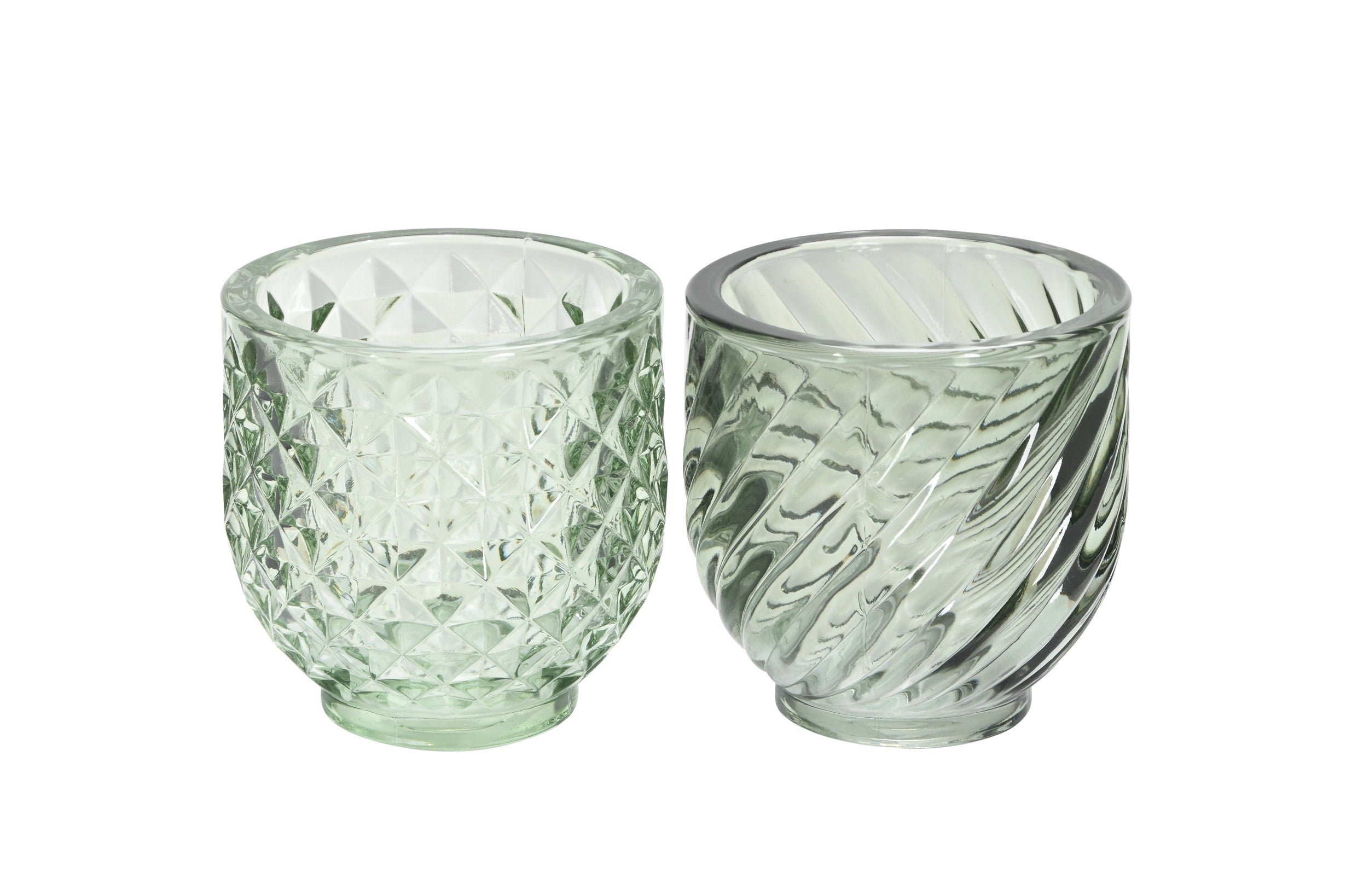 Windlicht Glas grün 2farbig sort. Teelichthalter Ø9cm H9cm