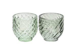 Windlicht Glas grün 2farbig sort. Teelichthalter Ø9cm H9cm