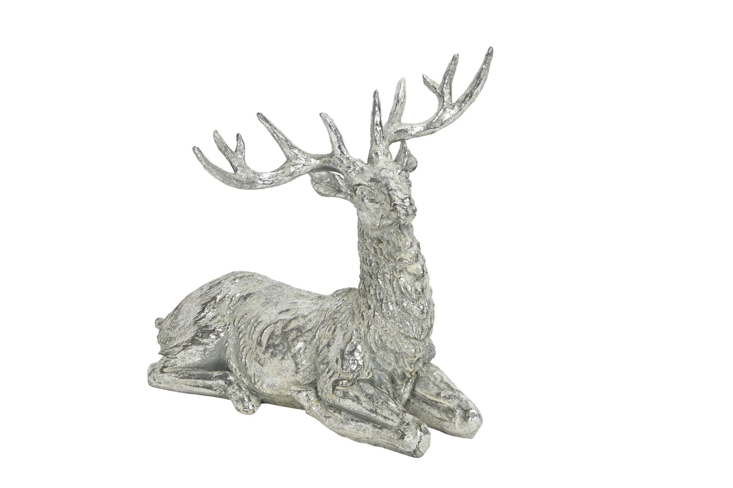 Hirsch liegend 27x18cm H23cm Skulptur Polyresin silber Weihnachten
