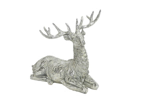 Hirsch liegend 27x18cm H23cm Skulptur Polyresin silber Weihnachten
