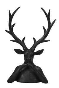 Hirsch Rentier Figur Skulptur Polyresin schwarz H20x8cm H31cm