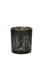 Lade das Bild in den Galerie-Viewer, Windlicht Wald Glas Teelichthalter H8cm + H18cm schwarz-gold 2Größen wählbar
