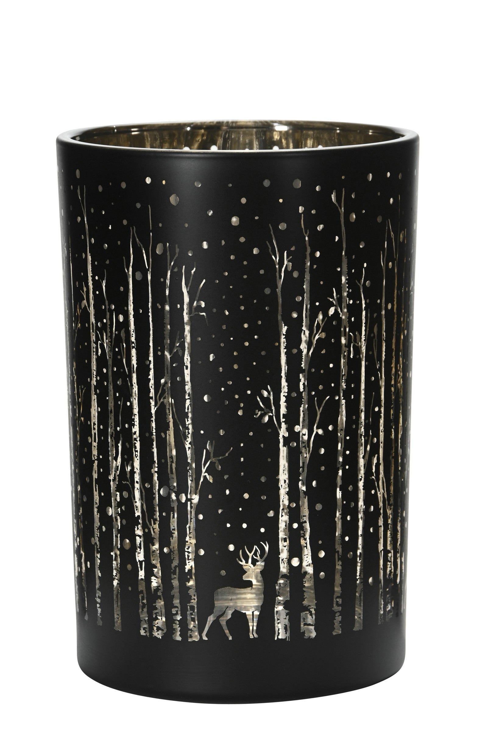 Windlicht Wald Glas Teelichthalter H8cm + H18cm schwarz-gold 2Größen wählbar