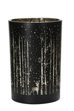 Lade das Bild in den Galerie-Viewer, Windlicht Wald Glas Teelichthalter H8cm + H18cm schwarz-gold 2Größen wählbar
